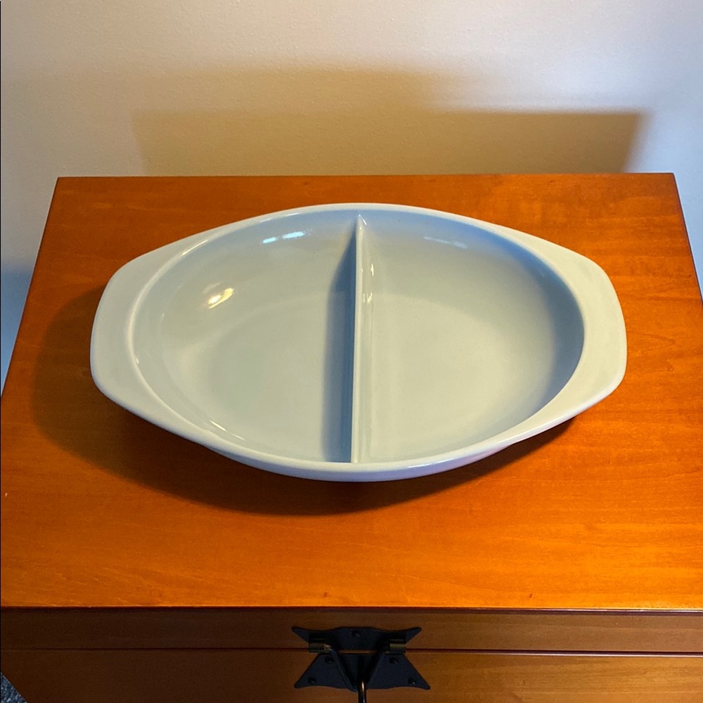 Pyrex Bluebell Delphite Blue 13" Oval Divided Vegetable Bowl Casserole